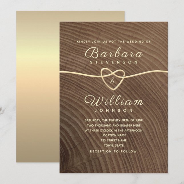 Faire-part de mariage de calligraphie en or en boi (Devant / Derrière)