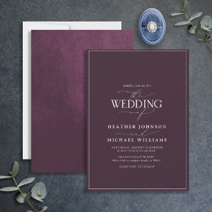 Faire-part de mariage de calligraphie prune violet