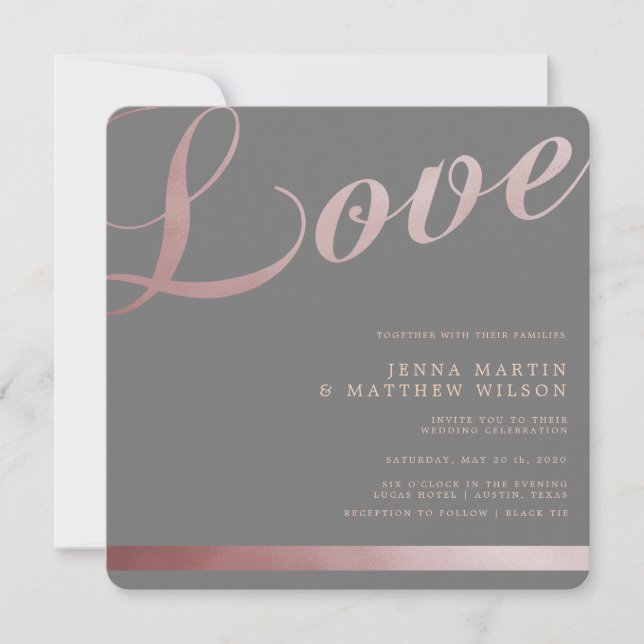 Faire-part de mariage de calligraphie rose Gold Fa (Devant)