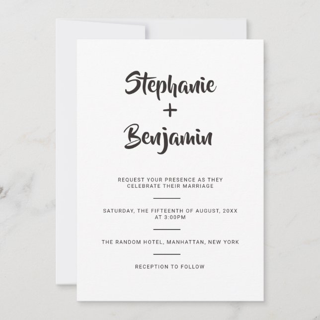 Faire-part de mariage de calligraphie simple (Devant)