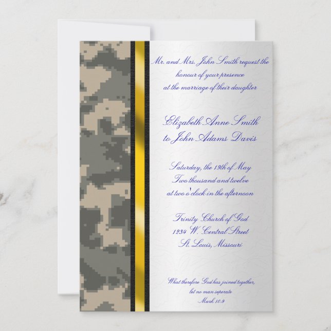 Faire-part de mariage de camouflage numérique de l (Devant)