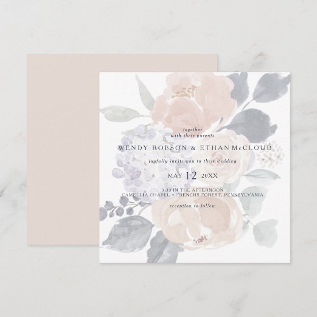Faire-part de mariage de Carré floral rustique (Devant / Derrière)