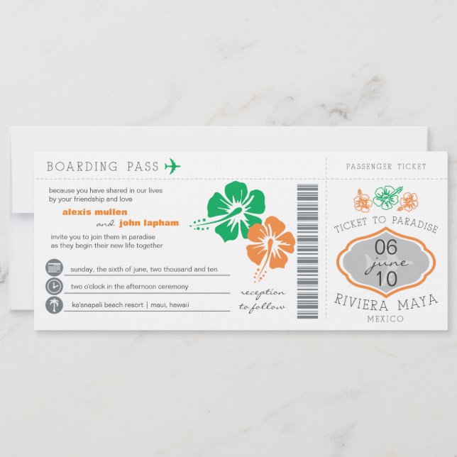 Faire-part de mariage de carte d'embarquement (Devant)