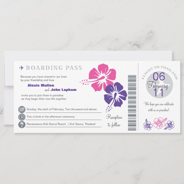 Faire-part de mariage de carte d'embarquement de (Devant)