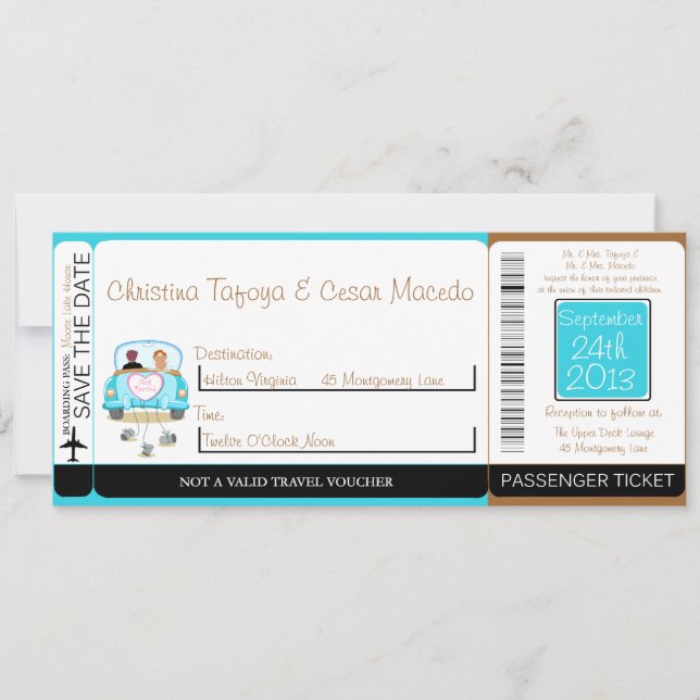 Faire-part de mariage de carte d'embarquement de (Devant)