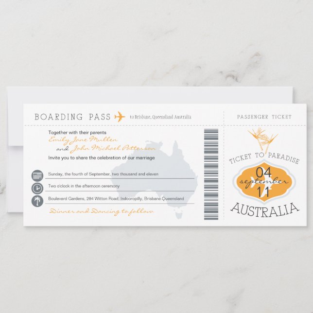 Faire-part de mariage de carte d'embarquement de (Devant)