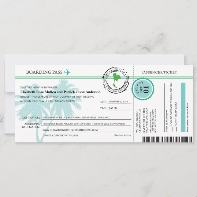 Faire-part de mariage de carte d'embarquement de (Devant)