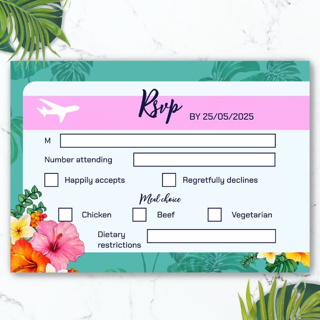 Faire-part de mariage de carte d'embarquement Dest (Boarding Pass Destination Wedding RSVP)