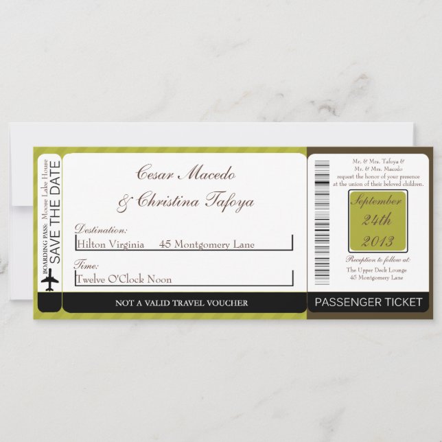 Faire-part de mariage de carte d'embarquement Gree (Devant)
