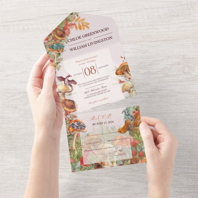 Faire-part de mariage de champignons magiques et d (Déchirure)