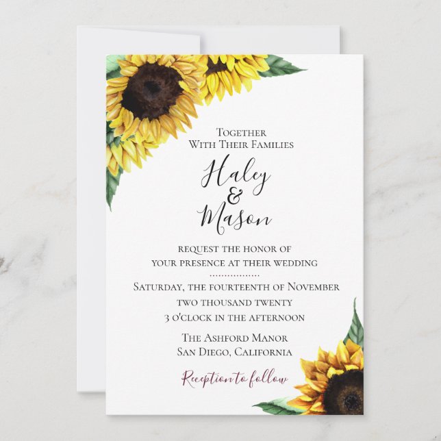 Faire-part de mariage de champs de tournesol (Devant)
