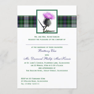 Faire-part de mariage de chardon vert pourpre