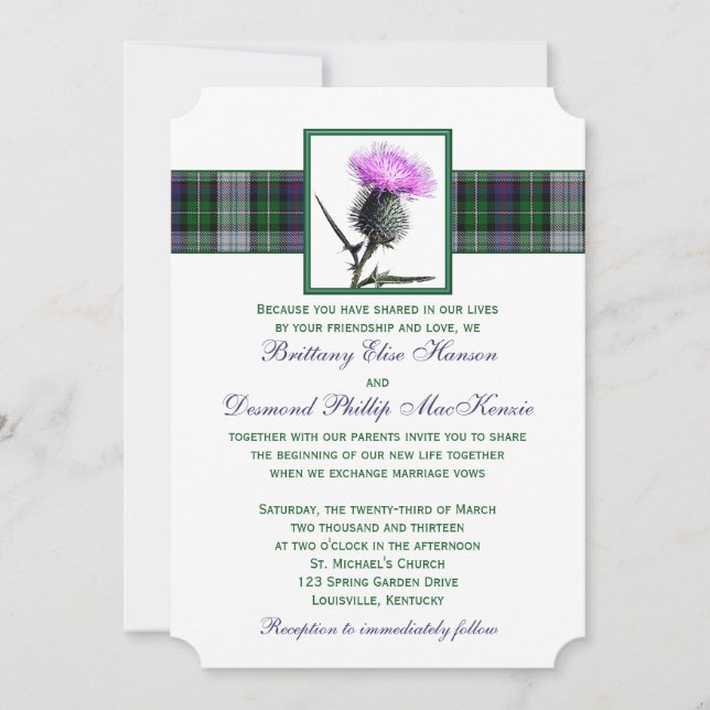 Faire-part de mariage de chardon vert pourpre (Devant)