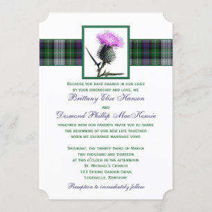 Faire-part de mariage de chardon vert pourpre