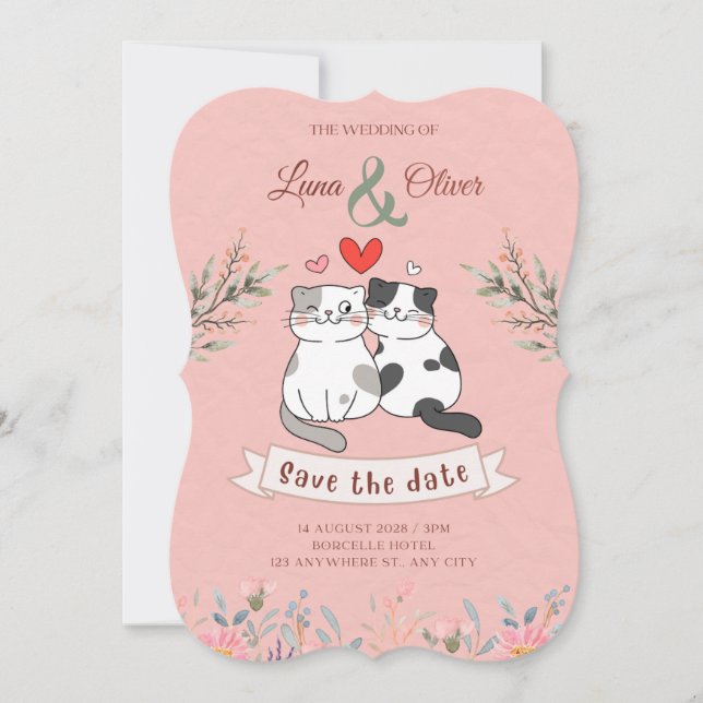 Faire-part de mariage de chat drôle (Devant)