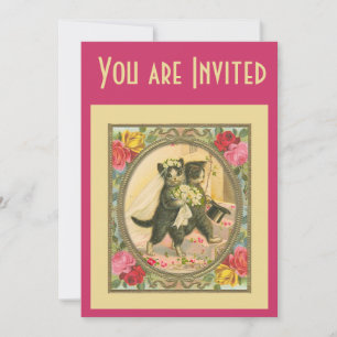 Faire-part de mariage de chat mariés rose jaune