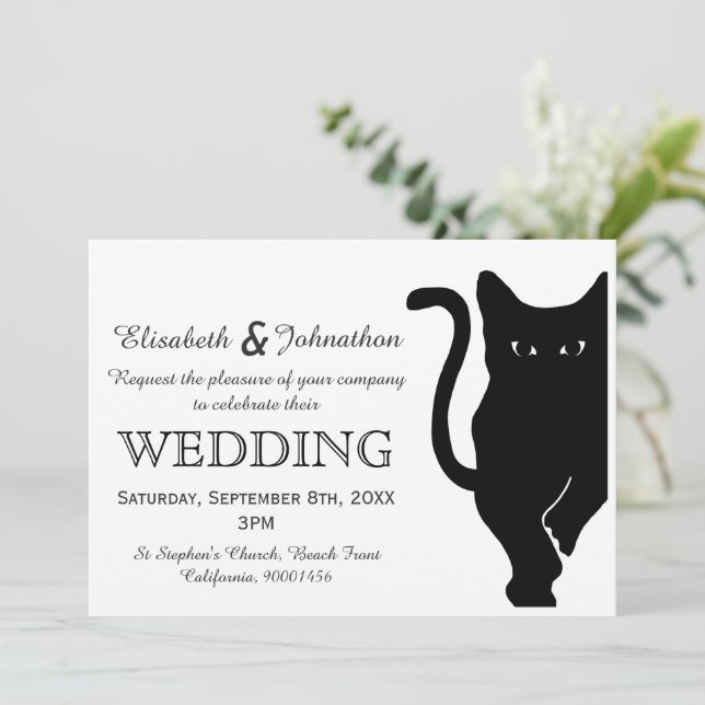 Faire-part de mariage de chat noir (Debout devant)