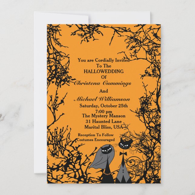 Faire-part de mariage de chats de Hallowedding (Devant)