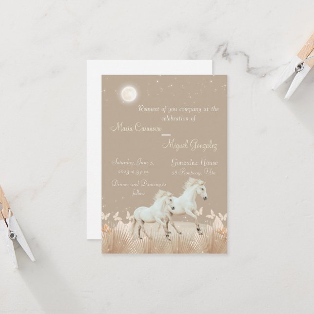faire-part de mariage de chevaux boho élégants (Devant/Arrière en situation)