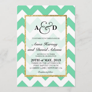 Faire-part de mariage de Chevron de vert de menthe