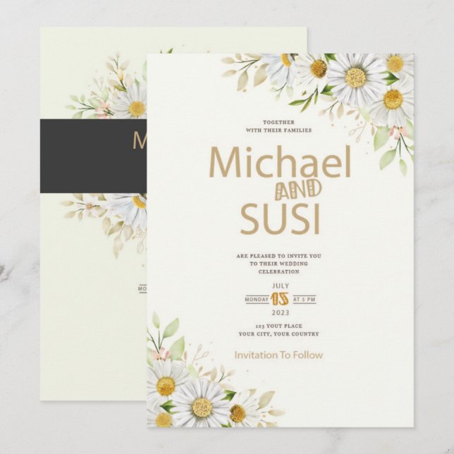 faire-part de mariage de chrysanthème aquarelle (Devant / Derrière)