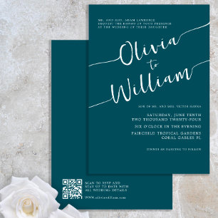 Faire-part de mariage de code QR de script turquoi