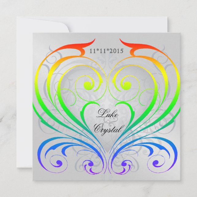 Faire-part de mariage de coeur d'arc-en-ciel de (Devant)