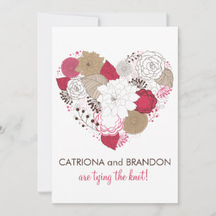 Faire-part de mariage de coeur floral rose chaud