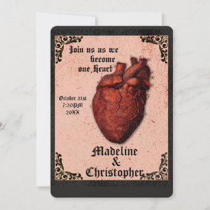 Faire-part de mariage de coeur gothique rouge noir