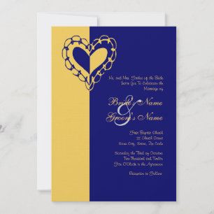 Faire-part de mariage de coeur jaune et bleu