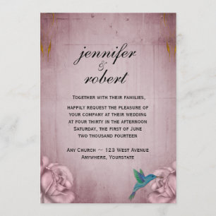 Faire-part de mariage de colibri de rose de rose