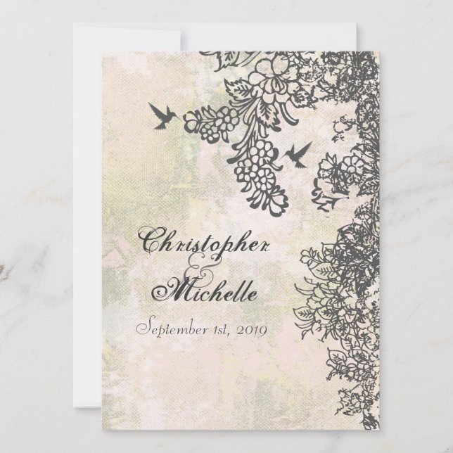 Faire-part de mariage de colibri et de fleurs (Devant)