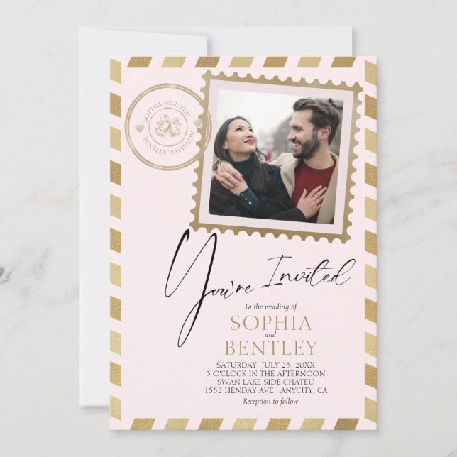 Faire-part de mariage de conception d'Airmail (Devant)