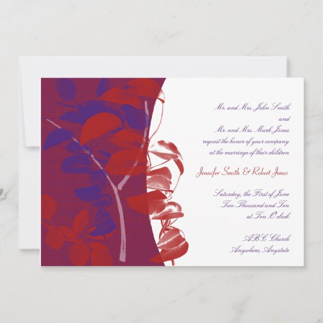 Faire-part de mariage de conception de feuilles ro (Devant)