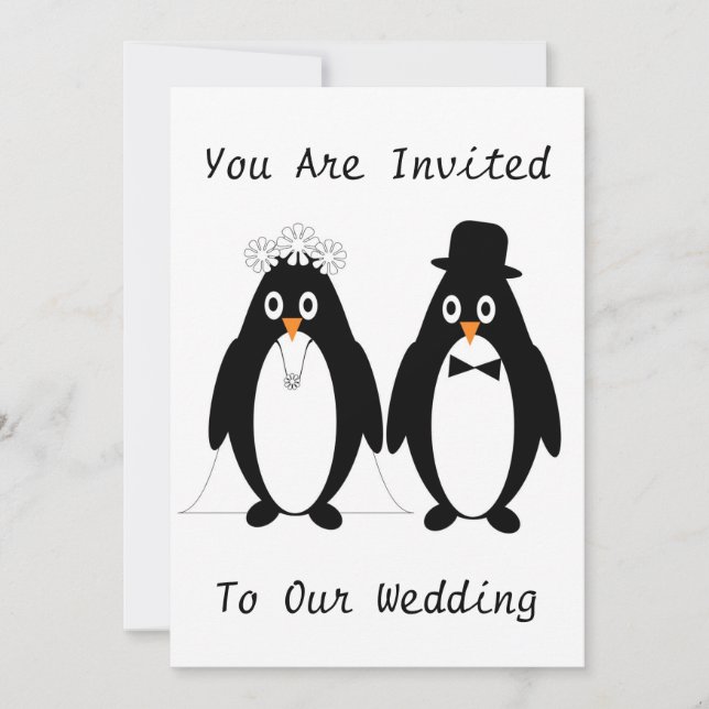 Faire-part de mariage de conception de pingouin (Devant)