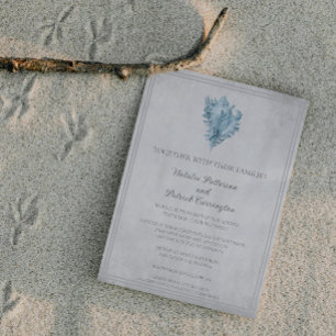 Faire-part de mariage de coque conique bleu