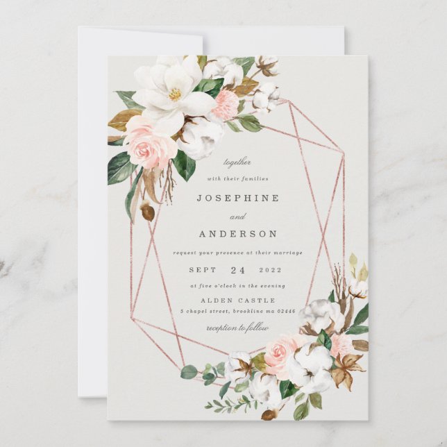 Faire-part de mariage de coton Magnolia géométriqu (Devant)