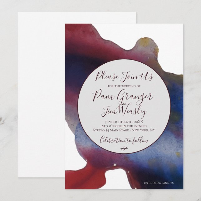 Faire-part de mariage de couleur d'eau Marsala et  (Devant / Derrière)
