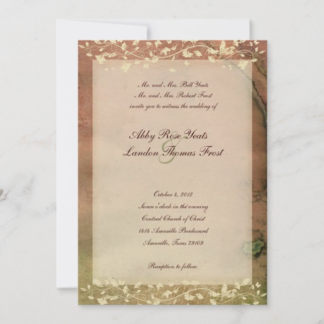 Faire-part de mariage de couleurs chaudes rustique (Devant)