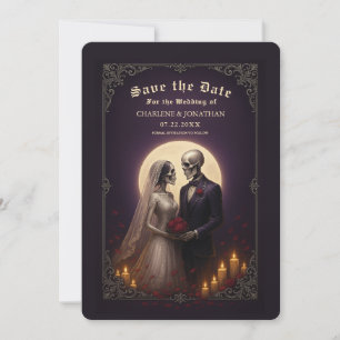 Faire-part de mariage de couple de squelettes goth