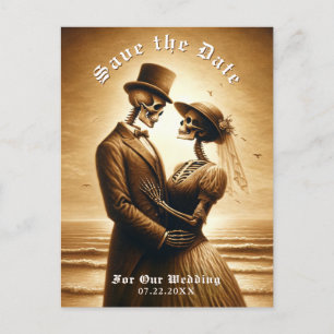 Faire-part de mariage de couple de squelettes sépi