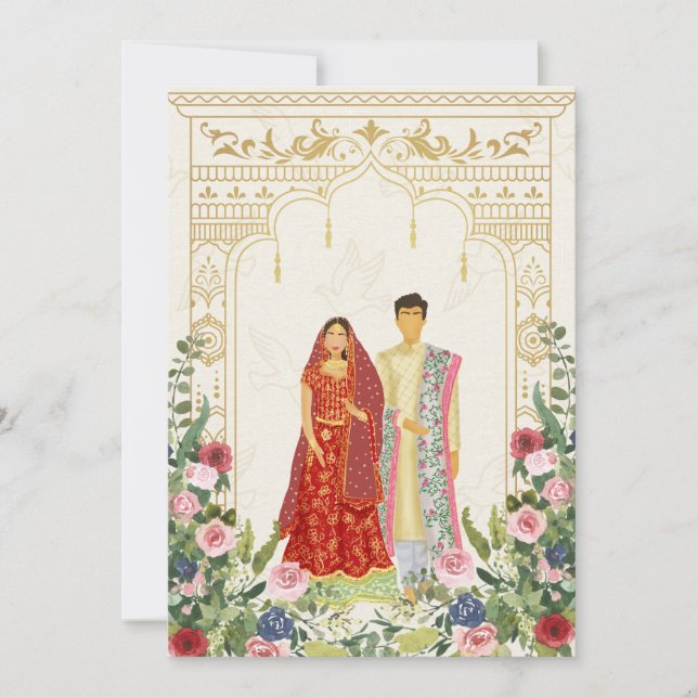 Faire-part de mariage de couple indien Red & Gold (Devant)