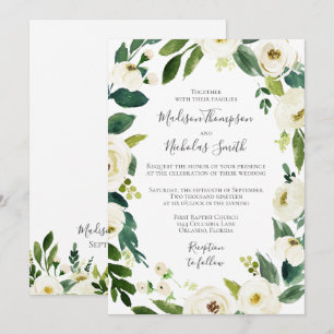 Faire-part de mariage de couronne à fleurs blanche