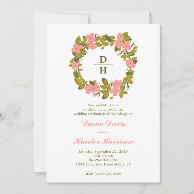 Faire-part de mariage de couronne de fleurs (Devant)