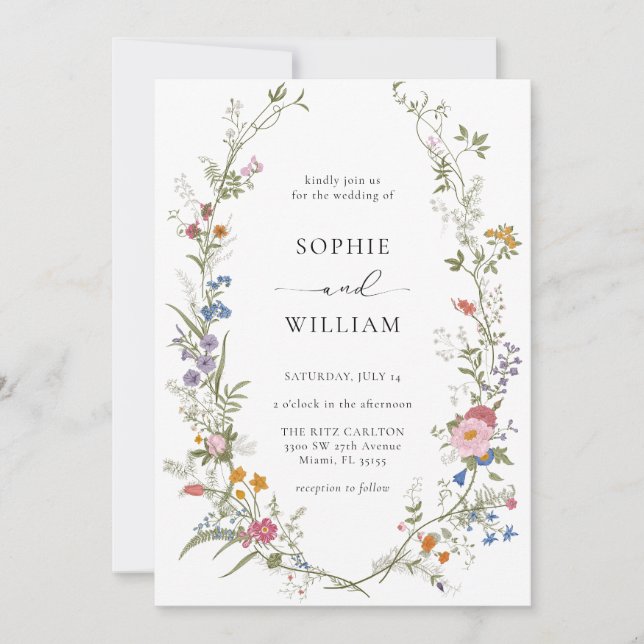 Faire-part de mariage de couronne Fleur sauvage Bo (Devant)