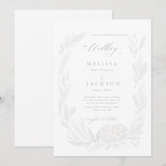 Faire-part de mariage de couronne florale blanche  (Devant / Derrière)