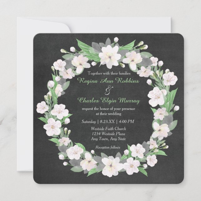Faire-part de mariage de couronnes florales blanch (Devant)