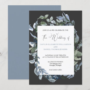 Faire-part de mariage de couronnes florales bleu c