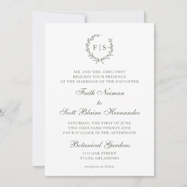 Faire-part de mariage de couronnes vertes (Devant)