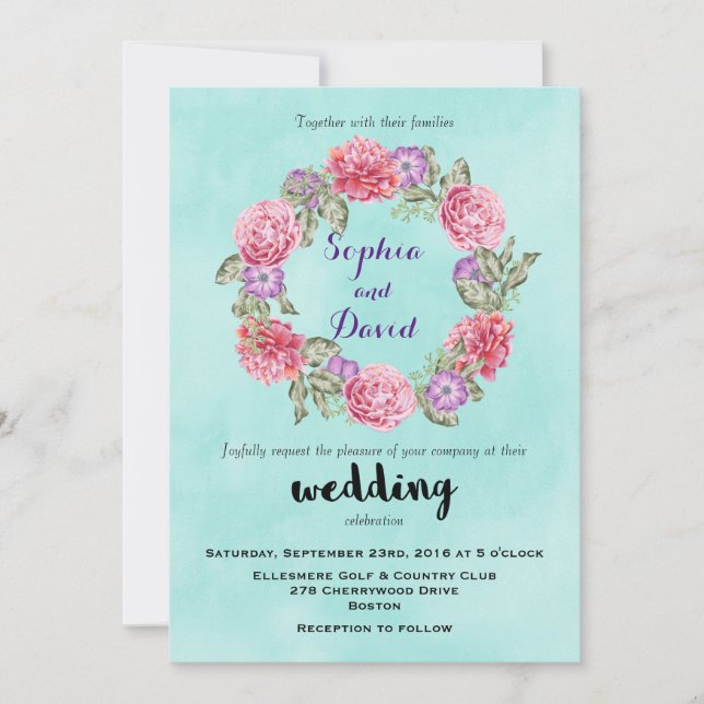 Faire-part de mariage de courroie d'aquarelle flor (Devant)